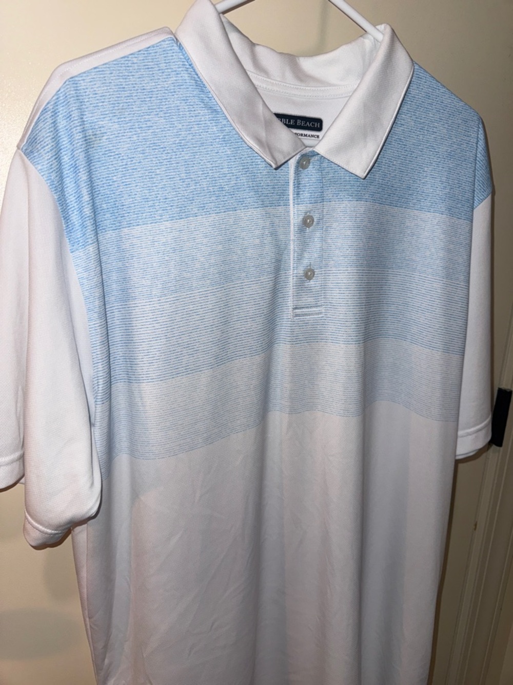 PEBBLE BEACH DRY-LUXE PERFORMANCE Blue and White Striped Men's Polo Shirt XXL